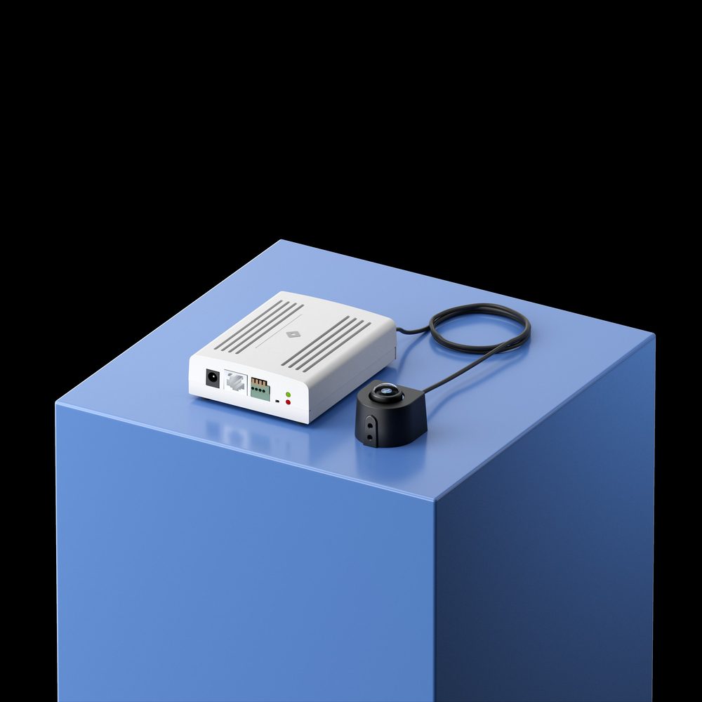 Rhombus R150 mini-split covert camera, separate sensor head connected by cable to wall-mount unit